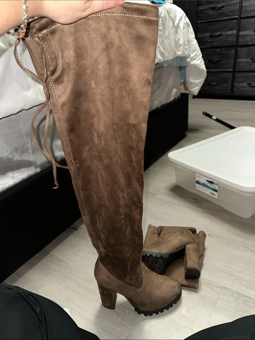 New Brown Over-the-Knee Suede Heeled Boots